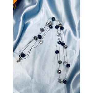 Ali Kahn NY Faceted Clear & Solid Gray Crystals W/ Black/Blue Crystal Necklace